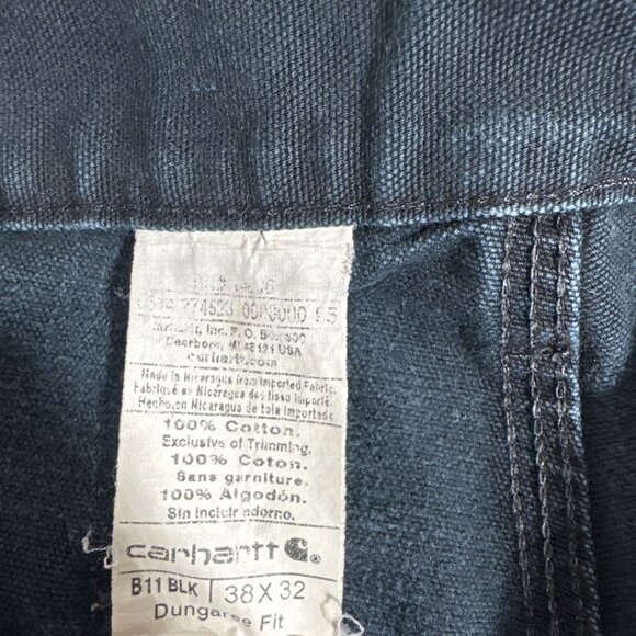 Carhartt Duck Canvas Pants Men's 38X32 Dungaree Fit B11 BLK Black - Picture 6 of 16